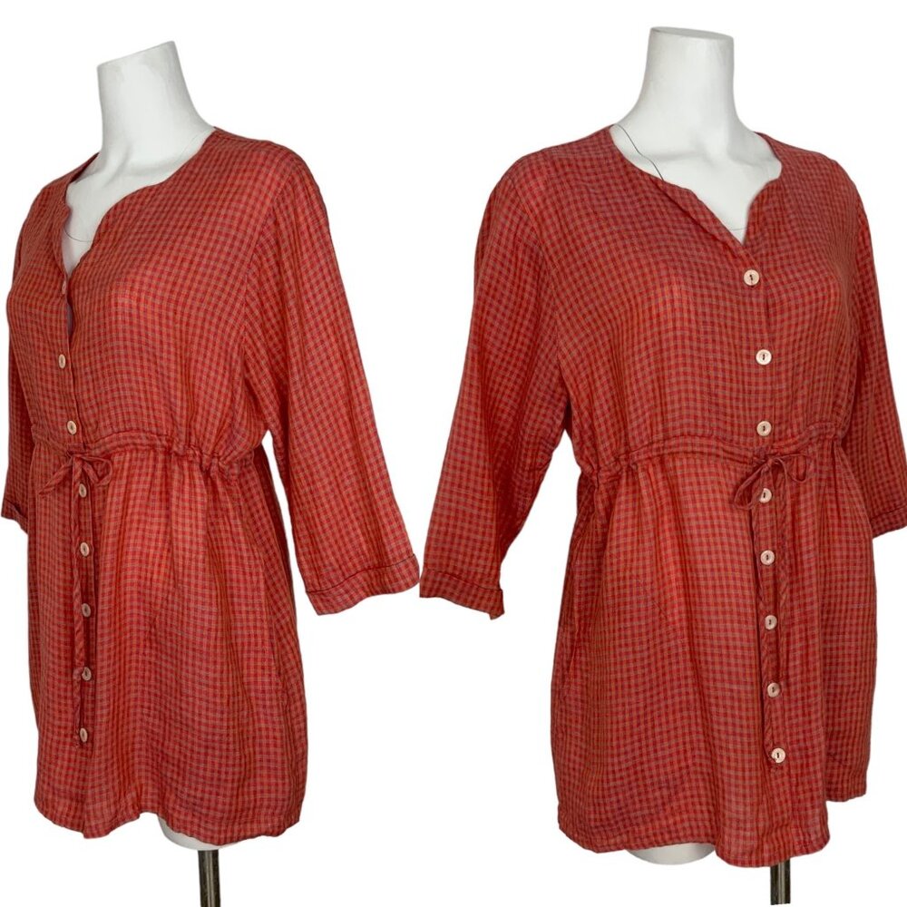 Flax Linen 3/4 sleeve Tunic Blouse - Picture 3 of 13